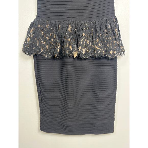 Tadashi Shoji Black Lace Overlay Peplum Midi Dress Medium Cocktail Party Wedding - Picture 3 of 9